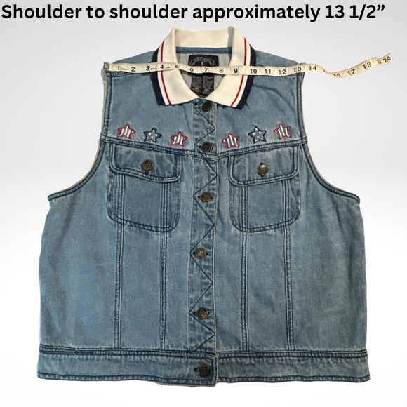 Solutions Embroidered U.S.A. with Stars Patriotic Sleeveless Denim Vest - Picture 4 of 17